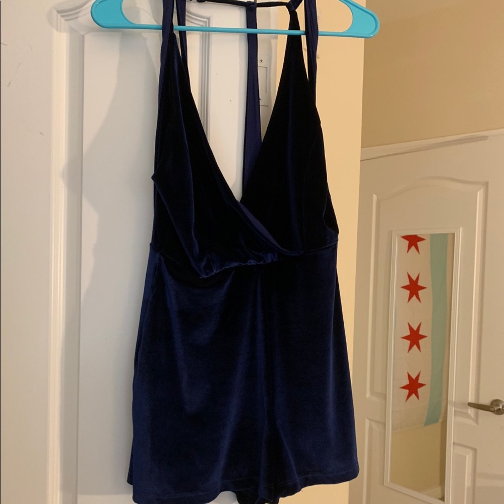 NWT navy blue velvet romper
